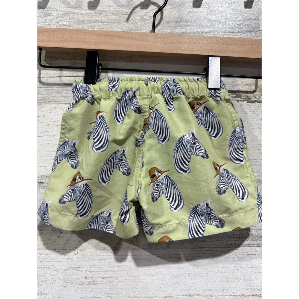 Posh Peanut Swim Trunks Boys 6-12 Months Green Zebra Safari Beachwear Resort